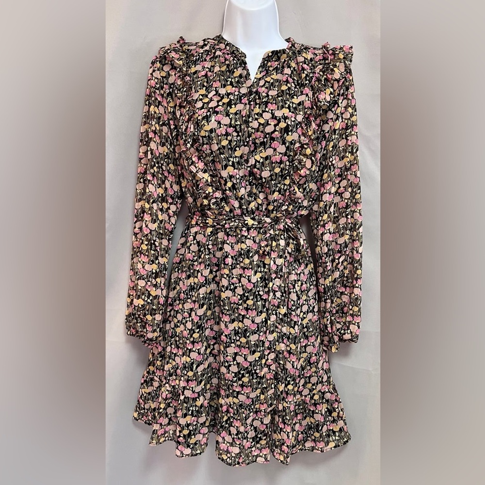 NEW Floral Lauren Conrad Ruffle Dress GOLD detail
